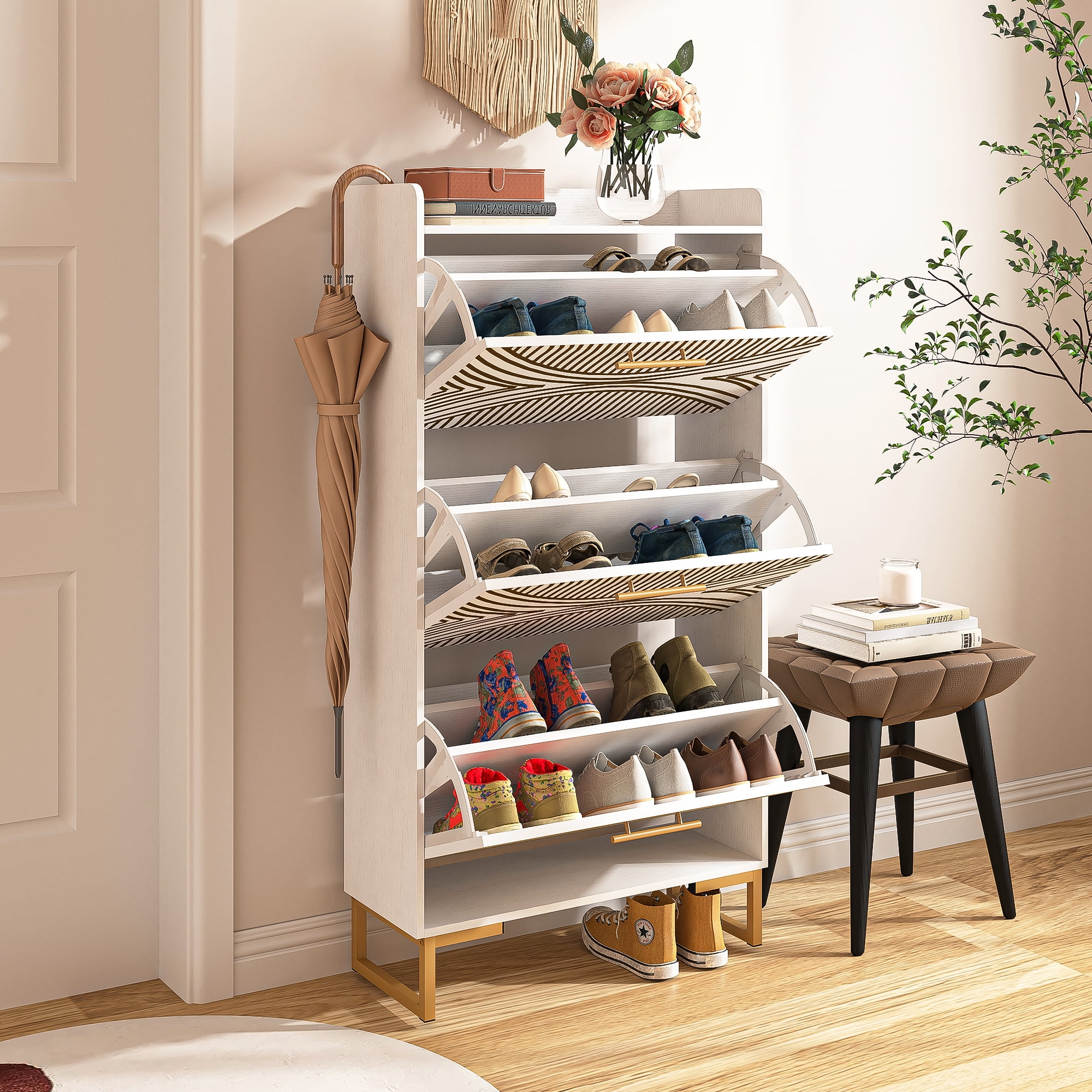 YYAo Entryway Shoe Cabinet, Shoes Storage Organizer Narrow Shoe Storage Rack with Flip Doors, Tipping Bucket Shoe Cabinet for Closet, Living Room, Beige YYAo Entryway Shoe Cabinet, Shoes Storage Organizer Narrow Shoe Storage Rack with Flip Doors, Tipping Bucket Shoe Cabinet for Closet, Living Room, Beige
