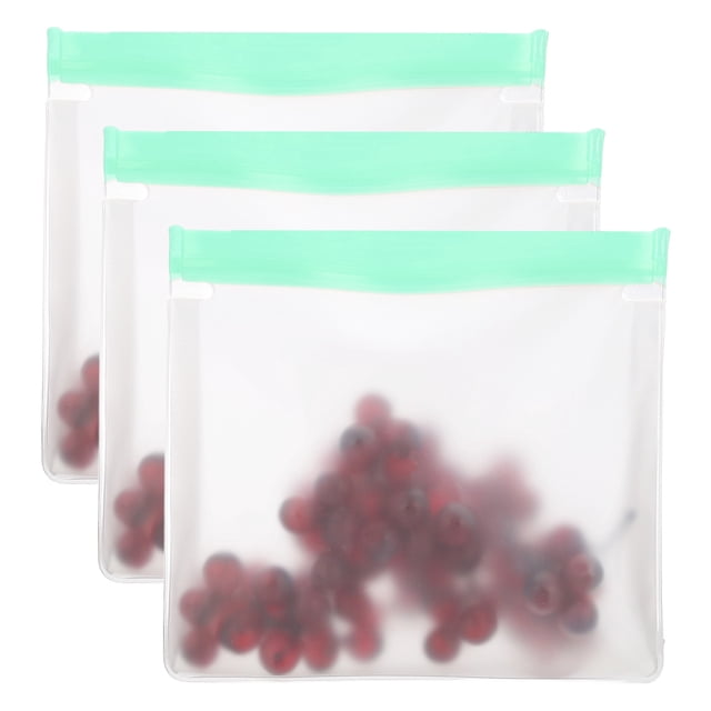 Uxcell Sac de Congélation Réutilisable 8.7"x2"x7.9", 3 Pcs Sacs de Rangement Alimentaires Étanches à Fermeture Éclair pour Réfrigérateur, Collation, Légumes, Fruits, Conteneur de Glace pour une Fraîcheur Durable, Vert