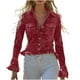 thumbnail image 2 of mfyjkho Tops De Gimnasio Para Mujer, Camisa De Mujer Lisa Vintage Informal De Terciopelo Con Cuello De Solapa Y Botones Con Volantes Tops Y Blusas Para Mujer Xl, 2 of 8