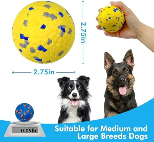2 Pack Dog Balls Interactive Dog Tennis Balls Indestructible Dog Teething Chew Toys for Aggressive Chewers Dog Toy Fetch Balls for Small Medium Dog E-TPU Material Lightweight Bouncy Floating