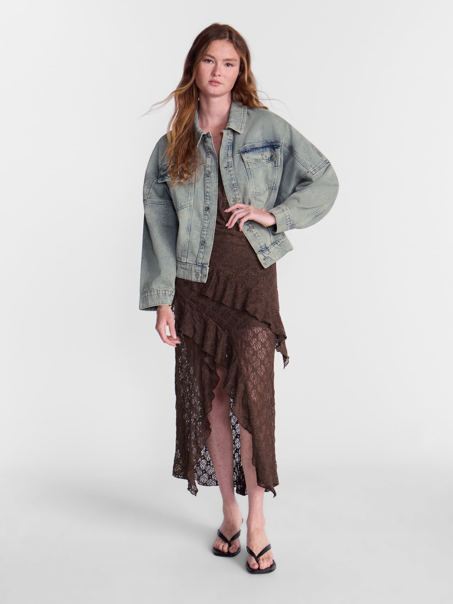 No Boundaries Oversized Denim Cotton Jacket, Women’s XXS-4X