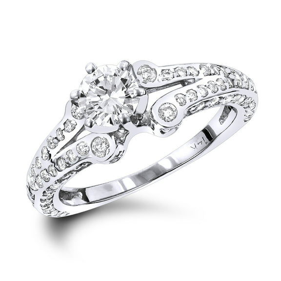 Ladies Unique 14K Designer Natural 1.1 Ctw Diamond Engagement Ring (White Gold Size 4.5)