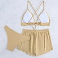 thumbnail image 4 of Swimsuits Women 3 Piece Scalloped Cross Back Bikini Sets with Elastic Waist Shorts Summer Beach Bathing Suits (XL, Beige), 4 of 7