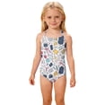 thumbnail image 2 of CCRFTGI Swimsuit for Kids Girls Size 10-12 Summer Adjustable Straps One Piece Beach Bathing Suit Swimwear Cute Notebook Pencil Swim Vacation Girls Fashion Bathing Suits Blue 12-13 Years, 2 of 8