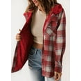 thumbnail image 4 of Womens Plaid Shacket Jacket Long Sleeve Button Down Fleece Hooded Jackets Warm Coat, 4 of 6
