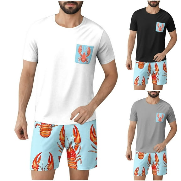 GERsome Mens Pajama Sets 2 Piece Short Sleeve Crewneck Tops and Shorts Lounge Sets Summer Soft Lightweight Nightwear M-3XL