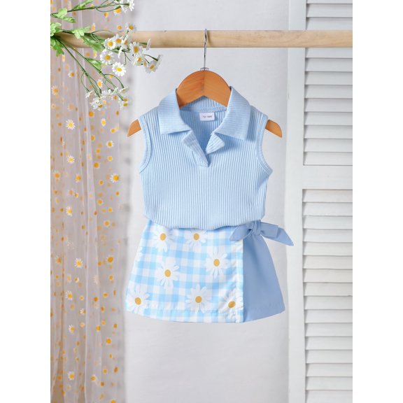 Baby Girl Summer Outfits 12 18 24 Months 2T 3T 4T 5T Girls Clothes Sleeveless Collared Tank Tops Floral Skort Toddler Set