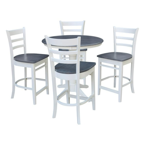 36 in Wood Counter Height Dining Table with 4 Stools in White/Heather Gray