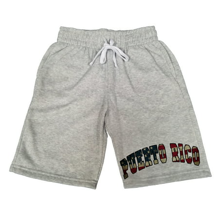 Men's Puerto Rico USA Flag B1578 Gray Fleece Jogger Sweatpants Gym Shorts