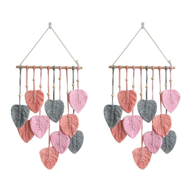 2X Hoja de Macramé para Colgar en la Pared de la HabitacióN , DecoracióN del Hogar, Tapiz de Pared EstéTico Tejido, DecoracióN de la Boda para la HabitacióN del Hogar, Rosa