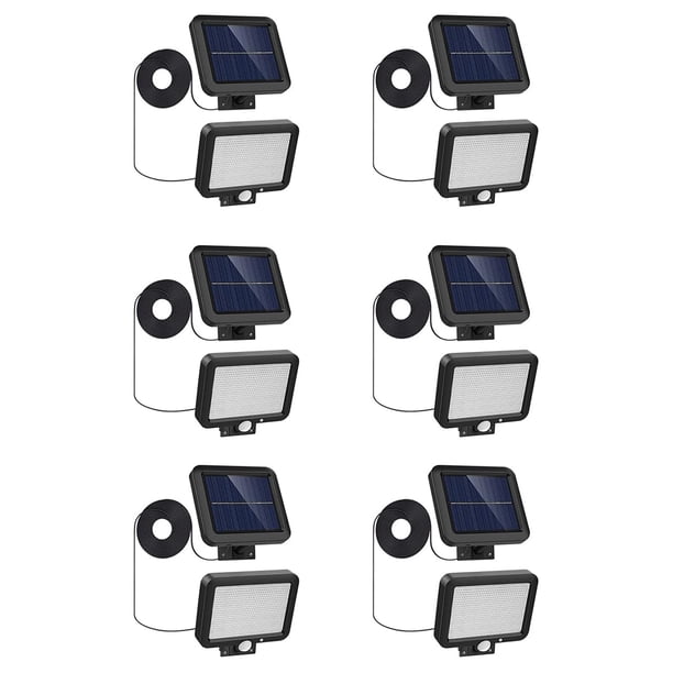 luces LED solares para exteriores con sensor de movimiento, reflector LED impermeable IP65, 56 LED 6500 K, luz de pared de seguridad solar con cable de 16.5 pies para jardín, porche, patio