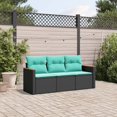 thumbnail image 1 of vidaXL 3 Piece Garden Sofa Set with Cushions Black Poly Rattan, 1 of 4