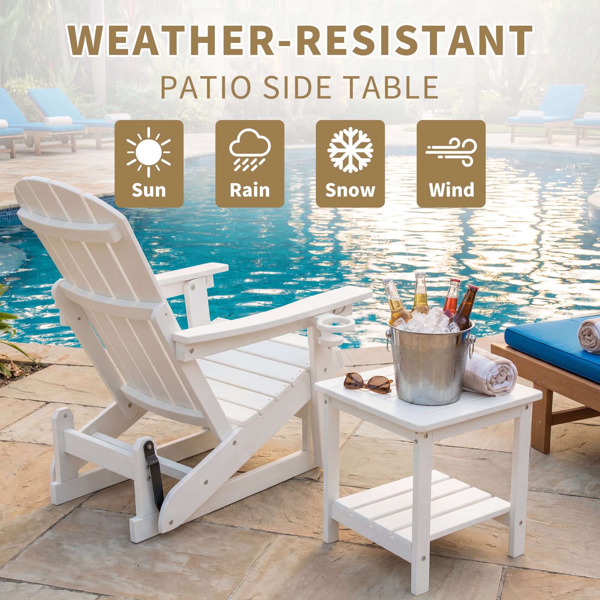 DEAUL 2 Tier Adirondack HDPE Outdoor Side Table, Square All Weather Patio End Table for Deck Garden Pool, Easy Assembly (1 Pc/pack, Black)