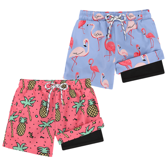 Zando 2 Pack Boys Swim Trunks with Compression Liner Beach Shorts UPF 50 Quick Dry Stretch Swimwear 4-12