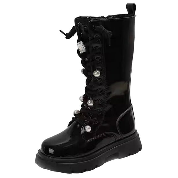 lnmuld Boots for Girls Stylish Autumn Girls Casual Boots Flat Thick Sole Non Durable PU Leather Comfortable Walking Footwear for Kids Size:3.5-4 Years