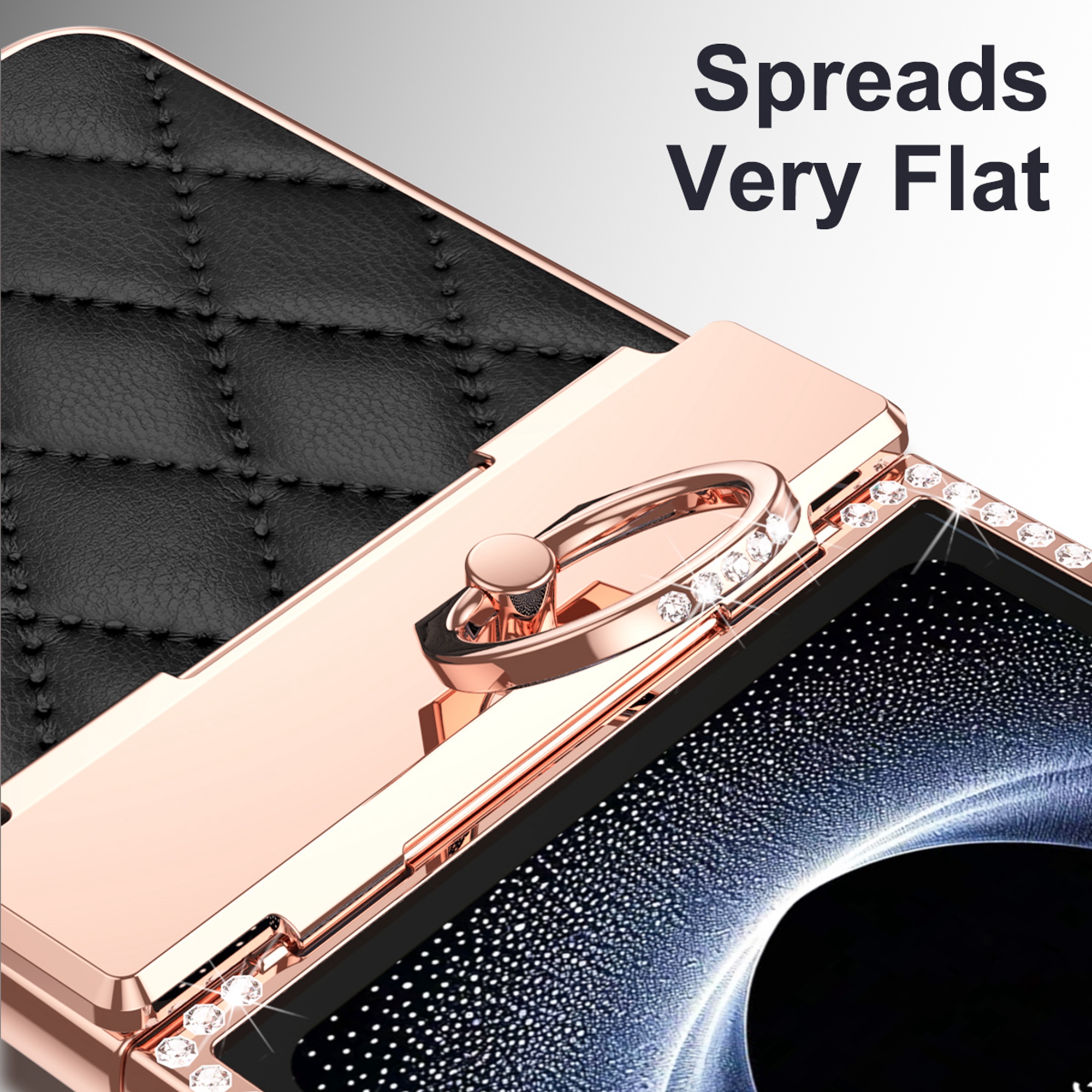 Dteck Diamond Case for Samsung Galaxy Z Flip 7 with Hinge Protection and Ring Holder, Luxury Sparkly Plating Shockproof Phone Cover with Screen Protector for Galaxy Z Flip 7,Black