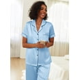 thumbnail image 3 of EKOUAER Silk Pajamas 2 Piece Pjs Sets Silk Short Sleeve Satin Purple Pajamas Light Weight Travel Pjs for Women, 3 of 6
