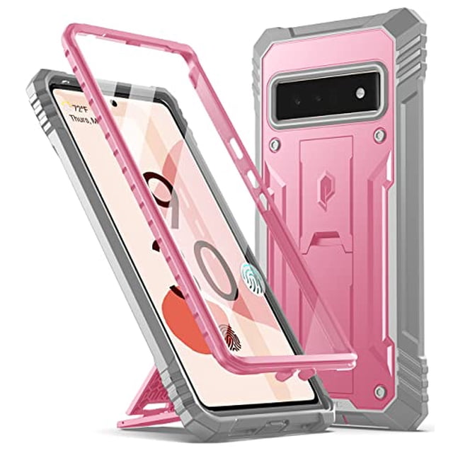 Poetic Étui Révolution pour Google Pixel 6 Pro 5G, Protecteur d'Écran Intégré Compatible avec Identification par Empreinte Digitale, Étui de Protection Robuste Antichoc avec Support, Rose Clair