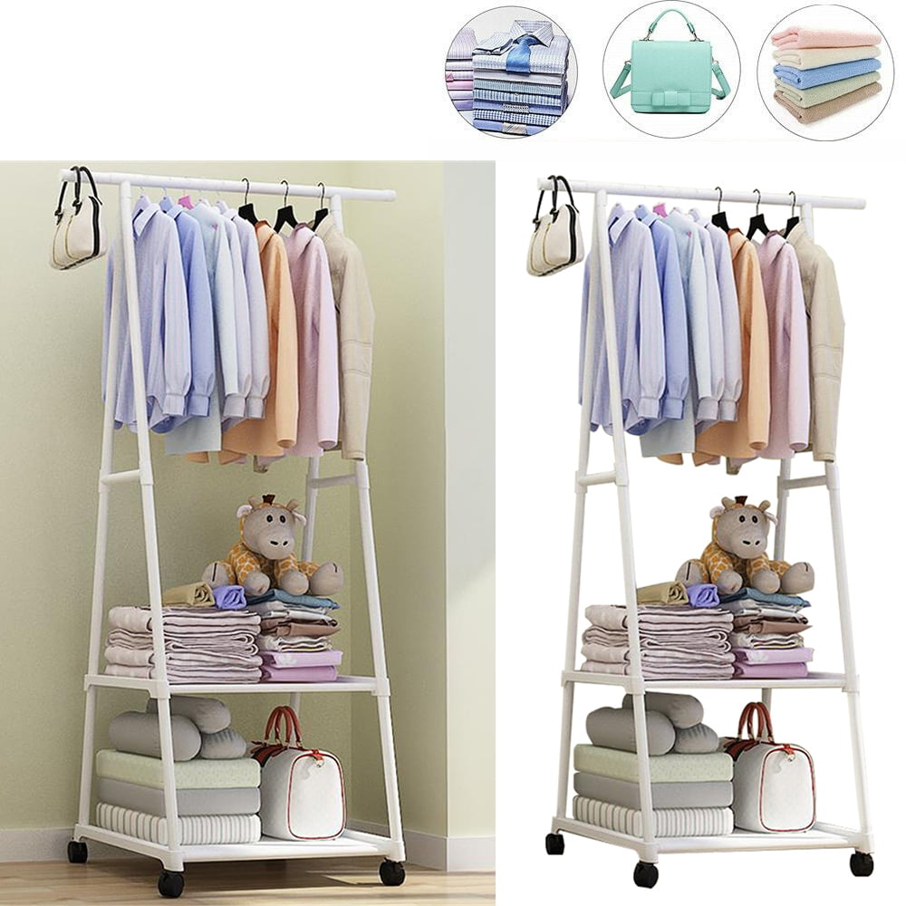 ADJUSTABLE MOBILE CLOTHES COAT GARMENT HANGING RAIL RACK STORAGE STAND ON WHEELS 