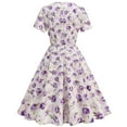 thumbnail image 4 of Uaswgudfs Women's Casual Short Sleeve Midi Dress​ - Summer Floral Print A-Line with Square Neckline & Cinched Waist, Flowy Fabric Purple S, 4 of 9