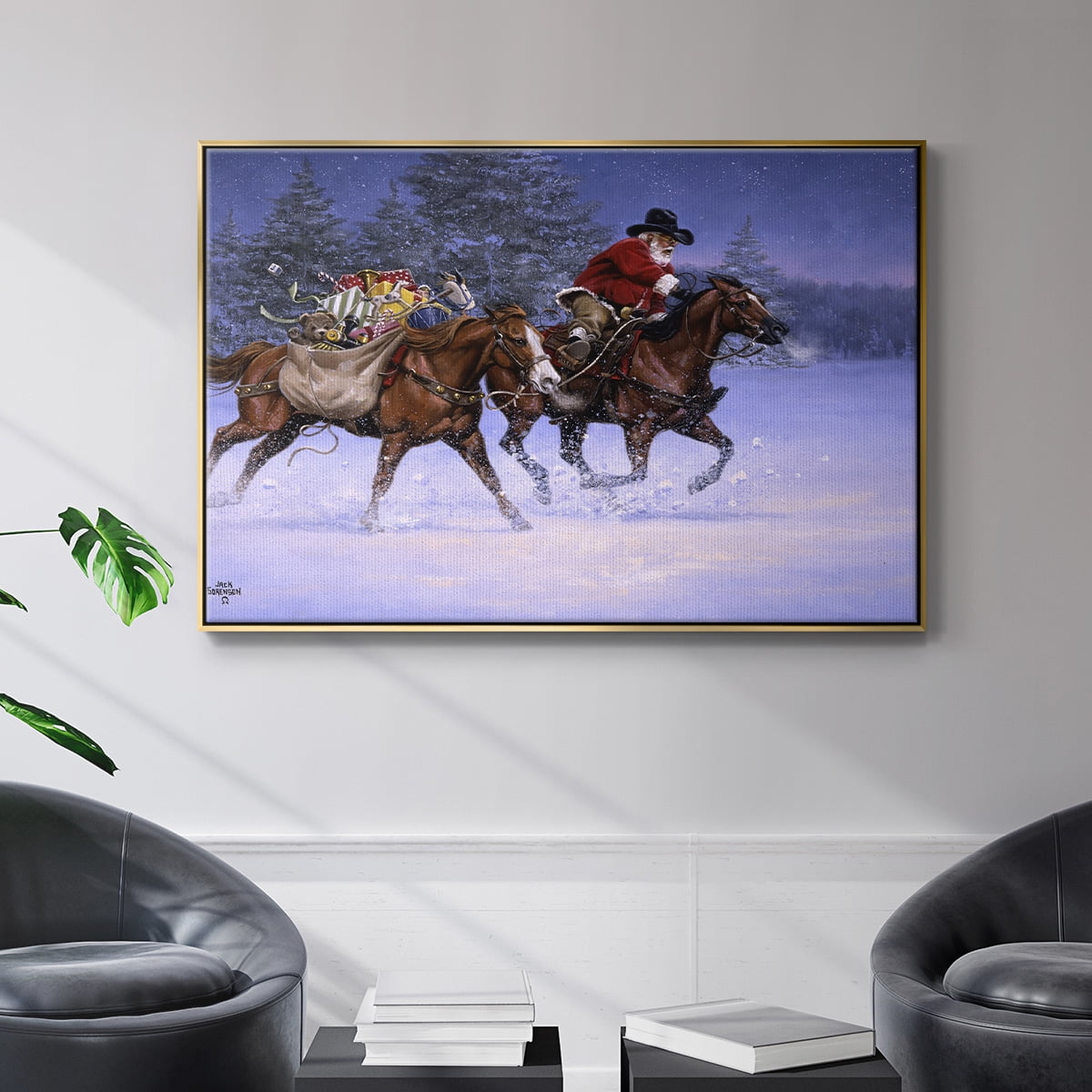 Christmas Rush - Framed Gallery Wrapped Holiday Canvas - 27 x 41 - Gold Frame