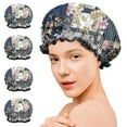 thumbnail image 7 of Shower Caps,Pioneer Flower Floral Print Pattern Waterproof Shower Cap for Women 4 Pieces,Double Reusable Hair Cover for Shower PEVA Elastic Stretch Hem, 7 of 7