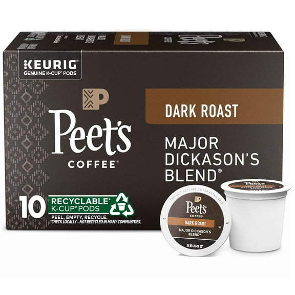 Peet's Coffee, Dark Roast Keurig K-Cup Pods - Major Dickason's Blend 10 Count (1 Box of 10 K-Cup Pods)