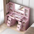 thumbnail image 4 of FANRAL 55" Oversized Fluted Vanity Desk with Lighted Mirror,RGB Cabinet Lighting & Tempered Glass Top,Built-in Charging Station & Multi-Drawer Storage for Bedroom & Beauty Room,Pink Vanity, 4 of 10