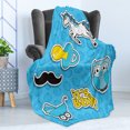 thumbnail image 4 of Gender Reveal Soft Flannel Fleece Throw Blanket, Its a Boy Lettering Mustache Unicorn Pacifier, Cozy Plush for Indoor and Outdoor Use, 50" x 70", Yellow Sky Blue, by Ambesonne, 4 of 5