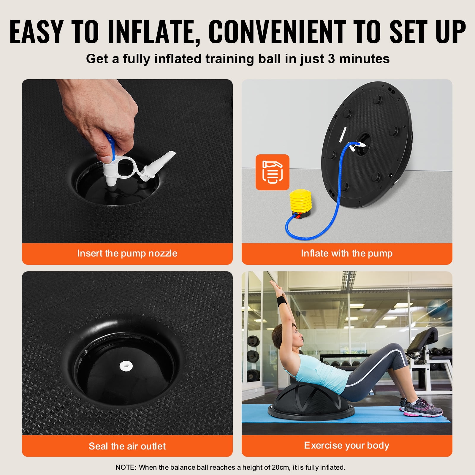 KFFKFF Semi Workout Sphere, 23-inch Equilibrium Sphere, 660 lbs Load-Bearing Fitness Orb, Yoga Sphere with Resistance Straps and Inflator, Robust Fitness Sphere for Domestic Gym