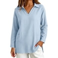 thumbnail image 3 of Sillenn Women's Collared V Neck Polo Shirts Long Sleeve Loose Fit Polo Tshirts with Pockets Plus Size Lightweight Golf Tops Business Casual Travel Blouses Trendy Loose Casual Tunic Top Light Blue L, 3 of 5