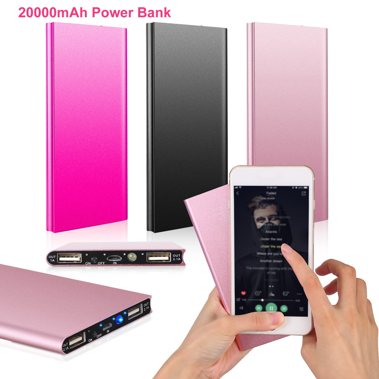 TeqHome 20000mAh Power Bank for Heated Vest Portable Charger 5V 2.1A Dual USB Ports Battery Pack for Heated Blanket Clothing (Black+Pink+Rose Gold,3Pcs)