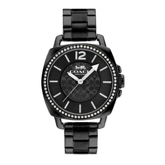 Coach 14503984 Boyfriend Black Logo Glitz Dial Stainless Steel Bracelet Band Women's Watch