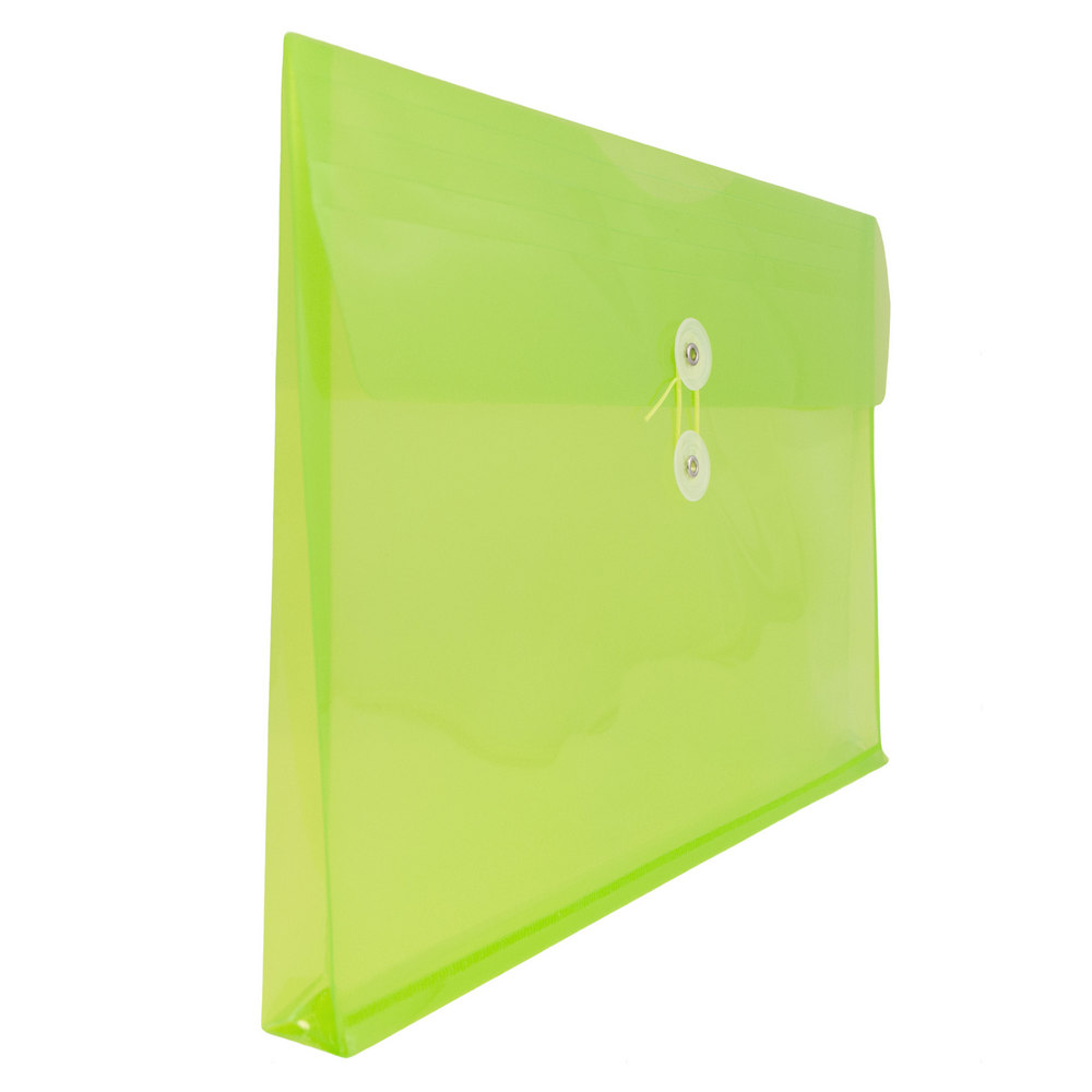 JAM Paper Plastic Envelopes with Button & String Tie Closure, Letter Booklet, 9 3/4 x 13, Lime Green, 3/Pack