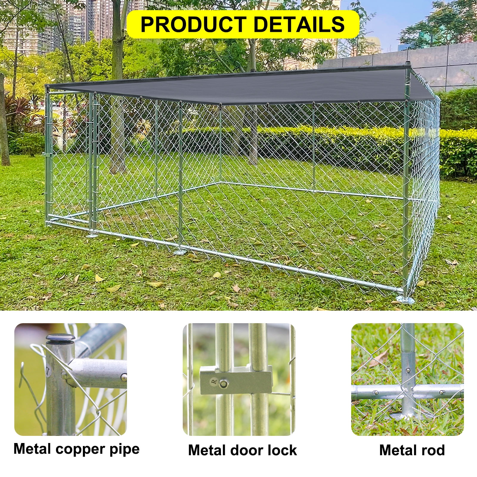 Yamissi 10 x 10 ft Large Outdoor Dog Run Kennel Heavy Duty Metal Pet Fence Pen Playpen Dog Enclosure Cage with Waterproof Cover