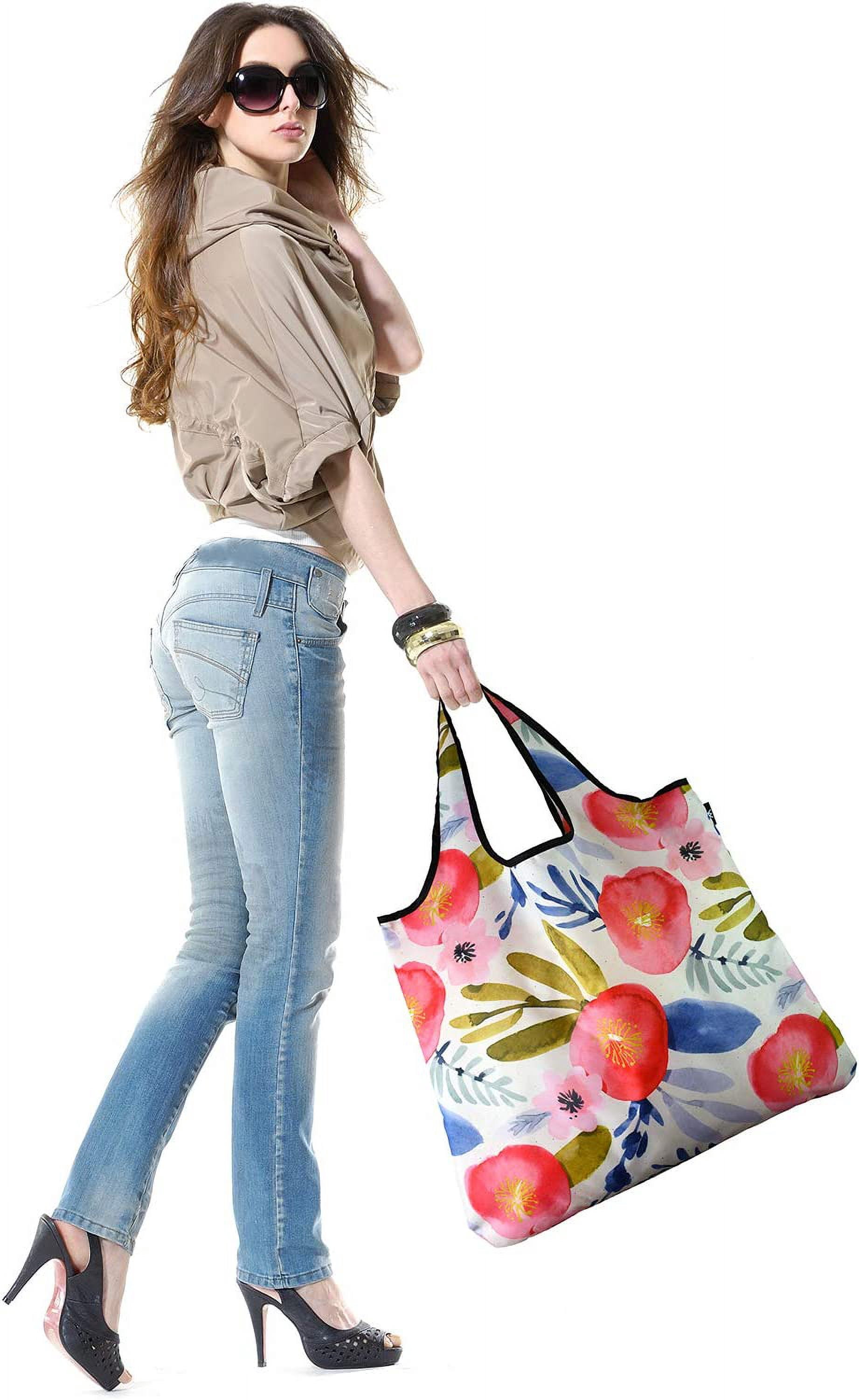 YaYbag JUMBO Size, Fashionable Reusable Shopping Bags, Reusable Grocery Bags, Reusable Produce Bags, Washable Reusable Bags, Foldable Reusable Bags, 55 lbs Heavy Duty Polyester, Watercolor Floral