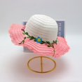 thumbnail image 4 of Gorra de verano para niña, gorro de paja con corona de flores Beige, ala ancha ondulada, protección UV, protector solar, sombreros de playa de 3 a 8 años, 4 of 4