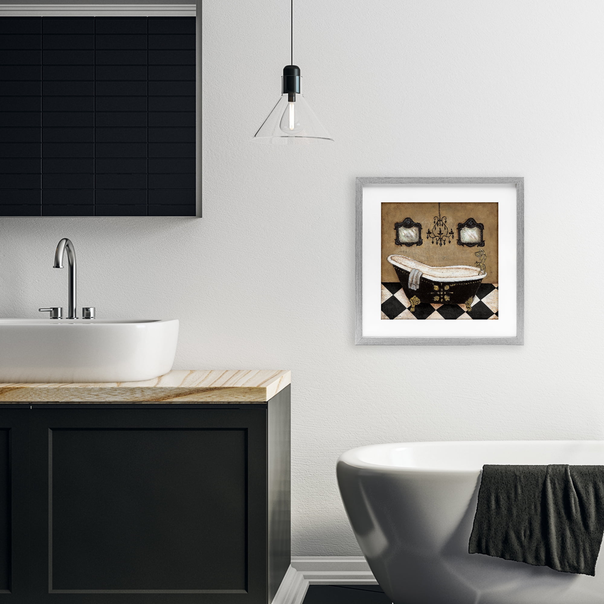 Stupell Industries Elegant Vintage Bathtub Gray Framed Print Under Glass, design by Janet Tava