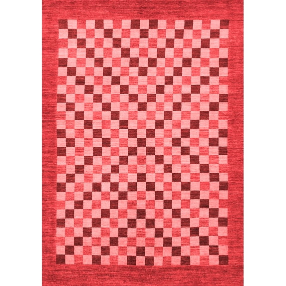 Ahgly Company Machine Washable Indoor Rectangle Checkered Red Modern Area Rugs, 6' x 9'