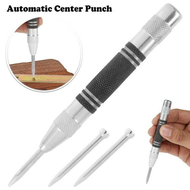 Automatic Center Punch 5 Inch Spring Loaded Center Drill Hole Punch Adjustable Nonslip Positioning Punch Hand Tool Car Window Puncher Breaker Tool for Metal Wood Glass