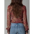 thumbnail image 5 of Women Vintage French‑Style Chiffon Printed Blouse, Deep‑V Neck Ruffle‑Sleeve Summer Vacation Tops, 5 of 9