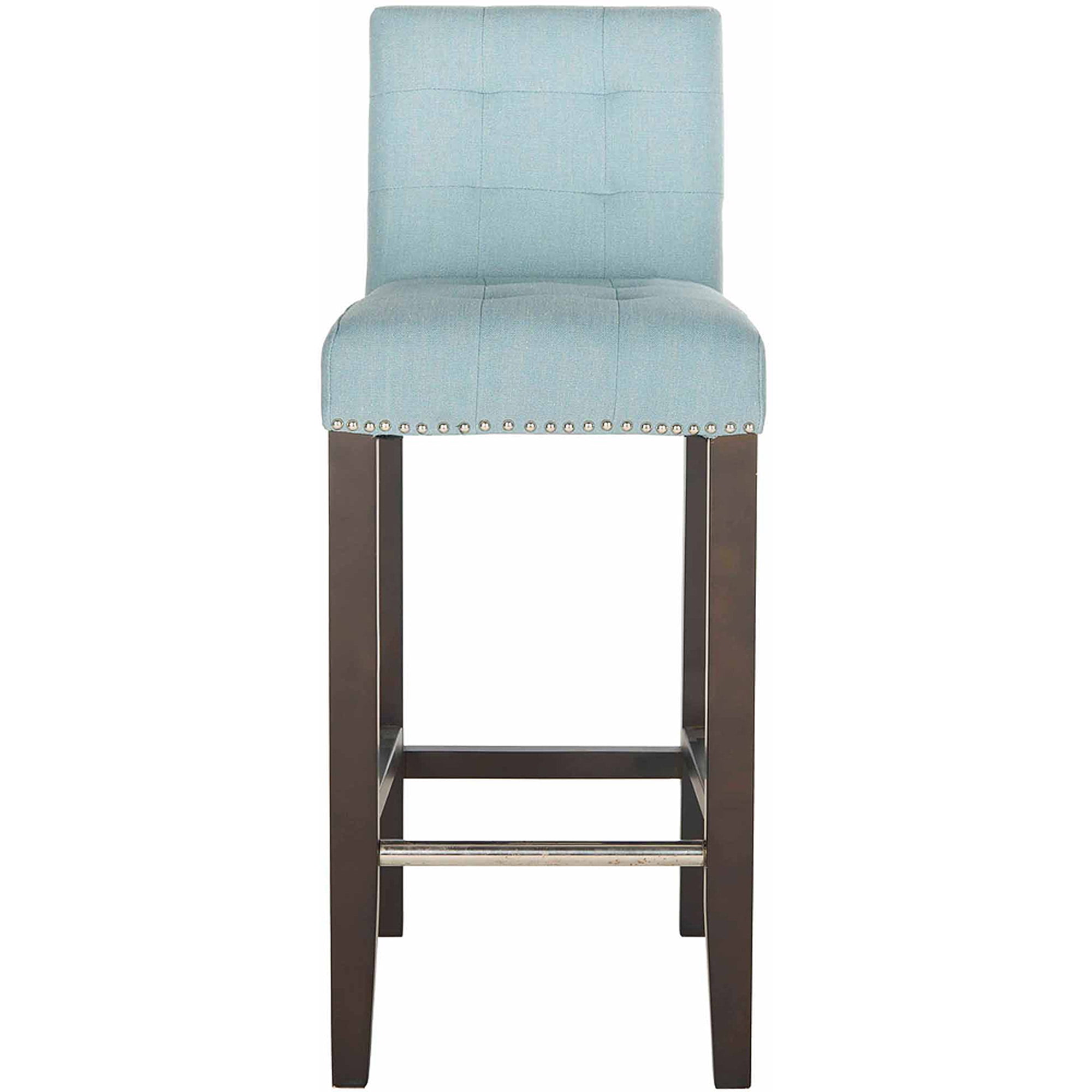 SAFAVIEH Thompson Rustic Glam Tufted Bar Stool with Footrest, Sky Blue