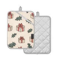 Yayeee Pot Holders Kitchen Heat Resistant with Pocket 7"x9.8" Cotton Oven Cooking Hot Pads, Beige Christmas Gift Pattern