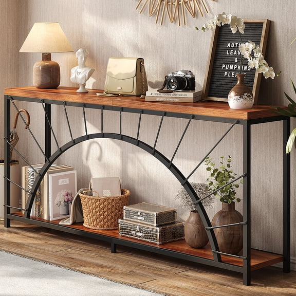 70.9" Narrow Console Table, Industrial Sofa Table Behind Couch, Entry Console Table with 2-Tier Storage Shelf, Extra Long Behind Couch Table for Entryway, Living Room, Foyer, Unique Design, Rustic