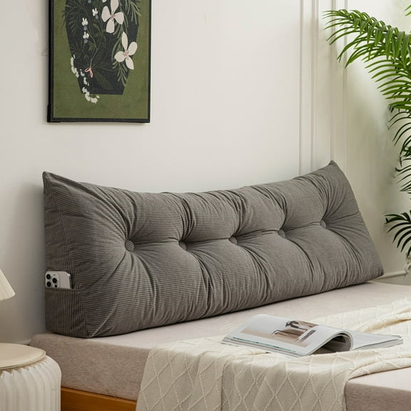 Eurhowing Bed Wedge Pillow for Headboard, 39"×15.7"×4.7" Adjustable Back Support Cushion for Reading, Corduroy Bed Rest Pillow Gap Filler for Bed, Gray