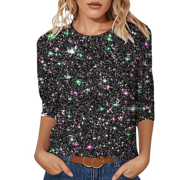 T Shirts for Women Womens Sequin Top Green Long Sleeve Sparkly Top Shiny Top Women'S Party Tops Womens Holiday Outfit