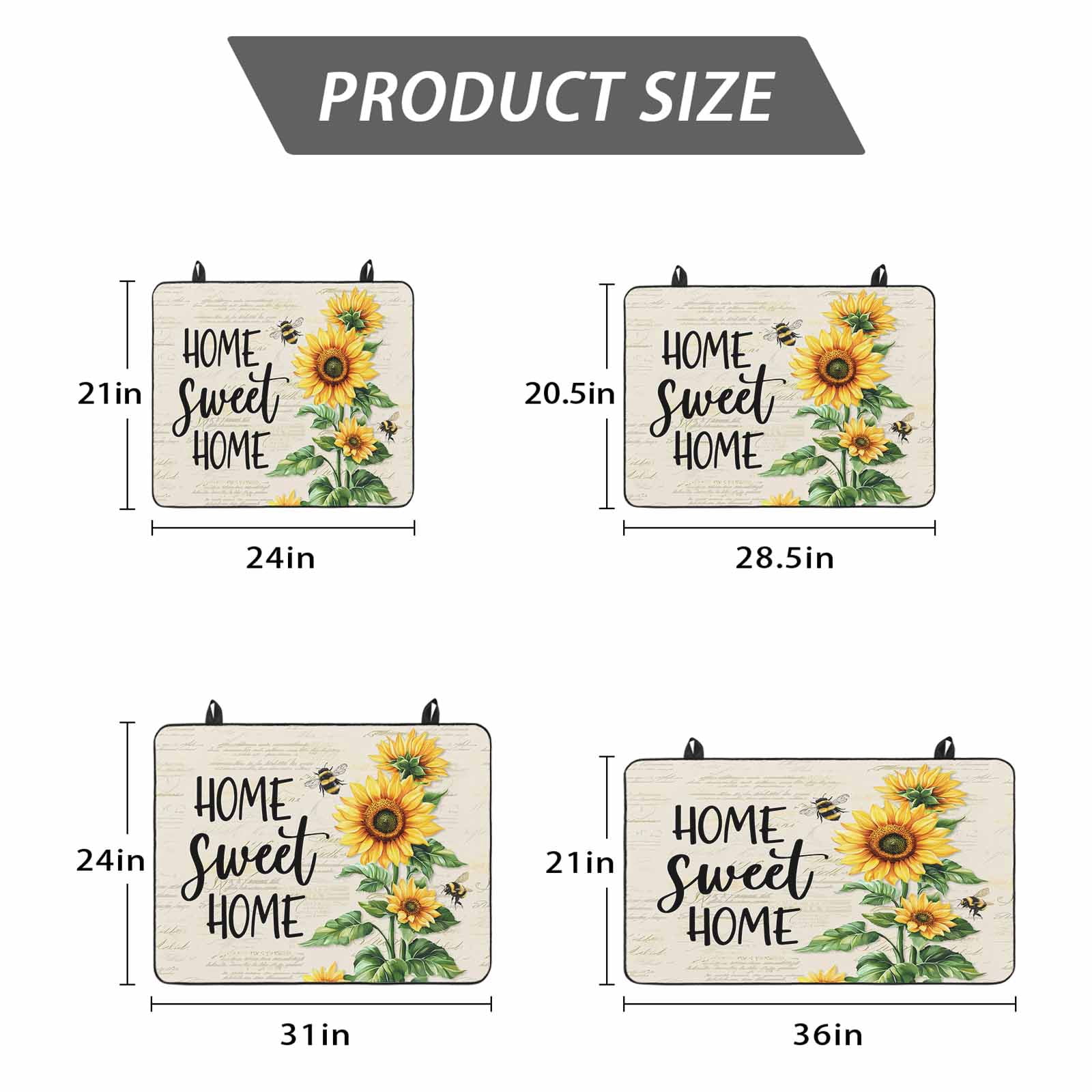 Sunflower Stove Top Cover for Electric Stove, Heat-proof & Non Slip Glass Top Stove Cover Protector, Summer Botanical Bee Farmhouse Watercolor Kitchen Flat Cooktop Rubber Mat 24x21 Inches