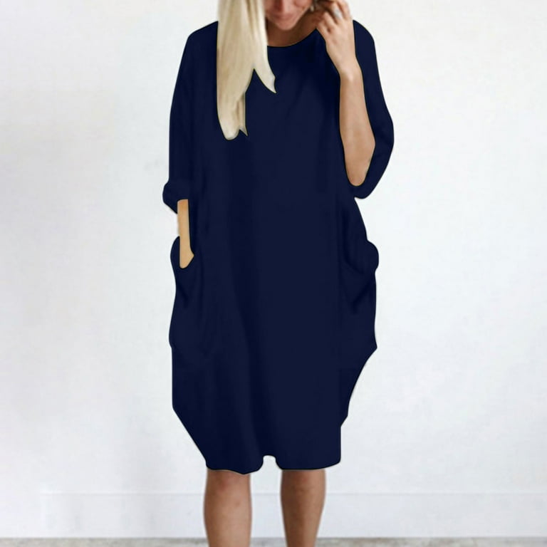 Womens Baggy Midi Dress Pullover Summer Casual Loose Fitting Dresses for  Women Crew Neck Plus Size Dress with Pockets (4X-Large, Dark Blue) -  Walmart.com
