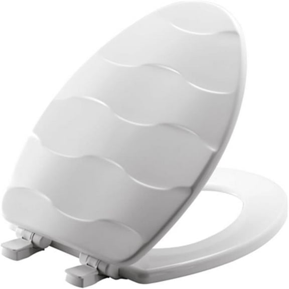 Basket Weave Design Elongated Wood Sculptured Toilet Seat, White