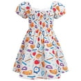 thumbnail image 2 of IBTOM CASTLE Toddler Kids Girls Back to School Dress Smocked Dress Pencil Print Kindergarten First Day of School Outfit 4-5 Years White Ruler, 2 of 8